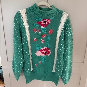 Floral Green handmade Sweater